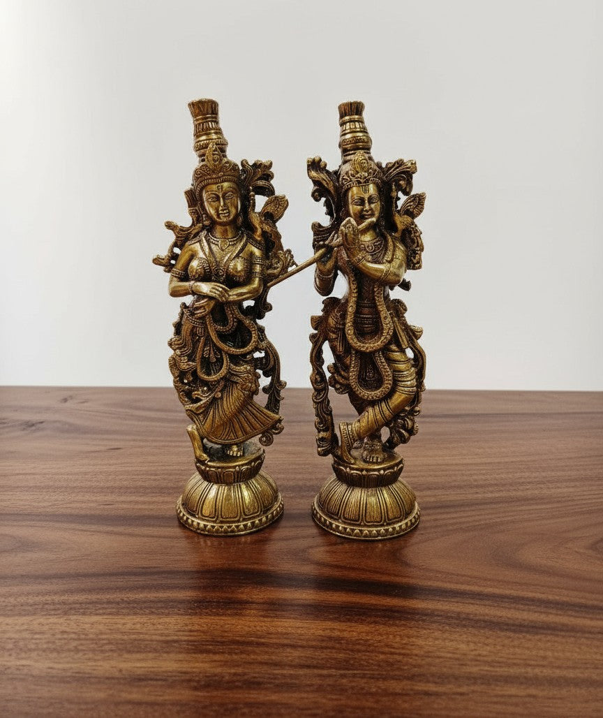 brass radha krishan statue for home temple/ gift item, 6"