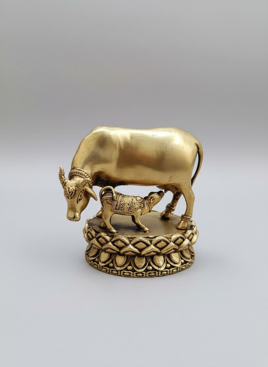 brass cow and calf/ kamdhenu cow  statue for home temple/ home décor/ gift item