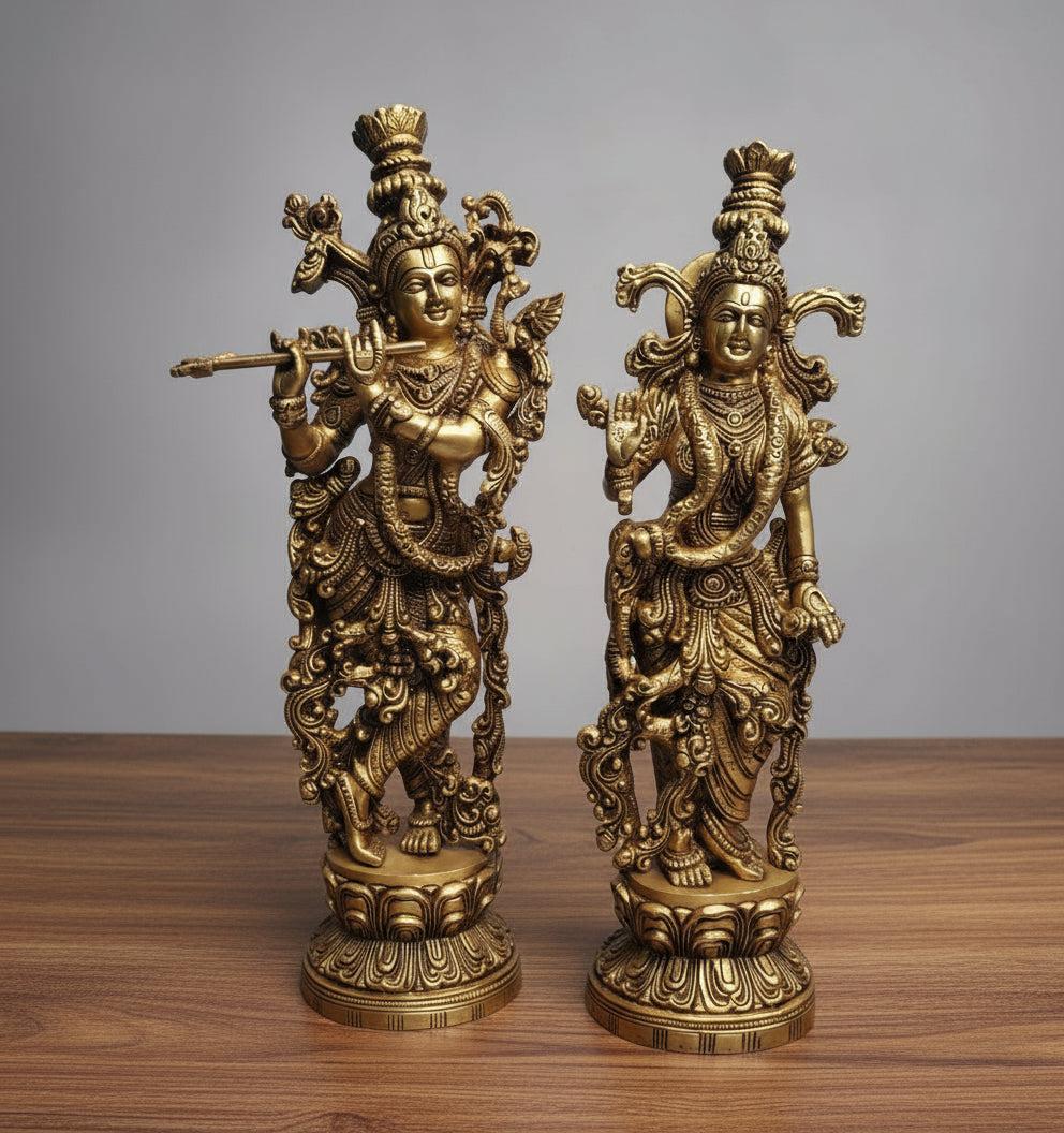 brass radha krishan statue 15" for home temple/ home décor/ gift item