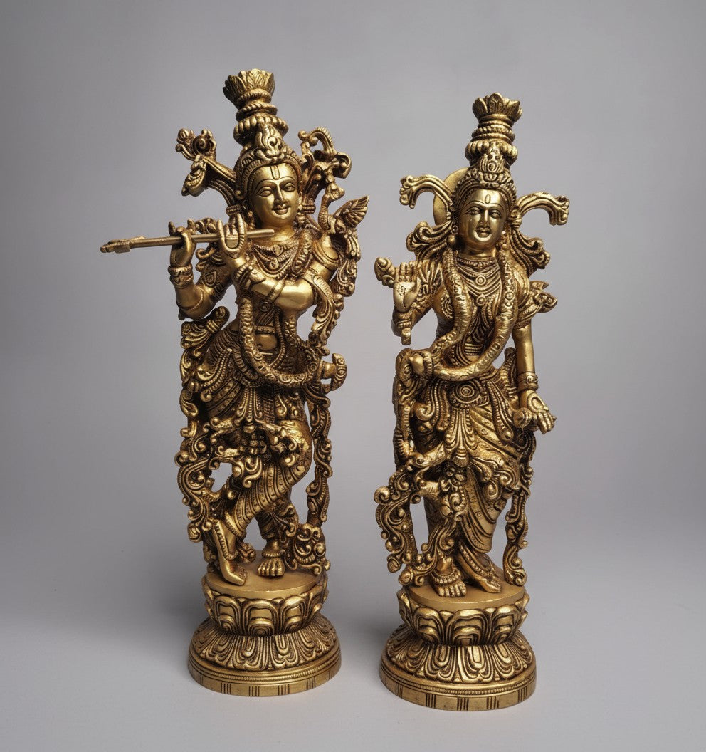 brass radha krishan statue 15" for home temple/ home décor/ gift item