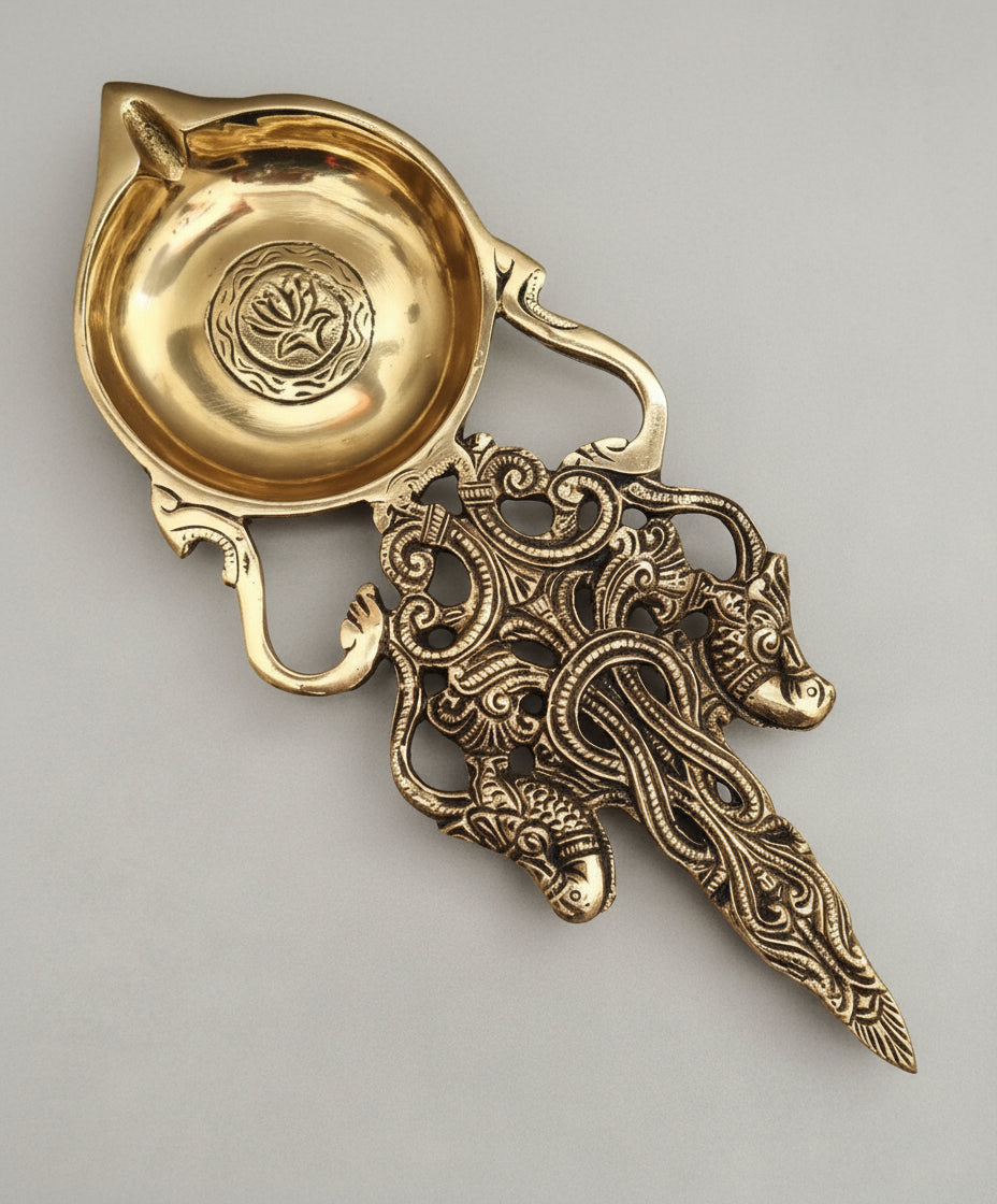 Pure brass long Kapoor Aarti spoon /incense burner/ loban burner /oil wick pooja spoon