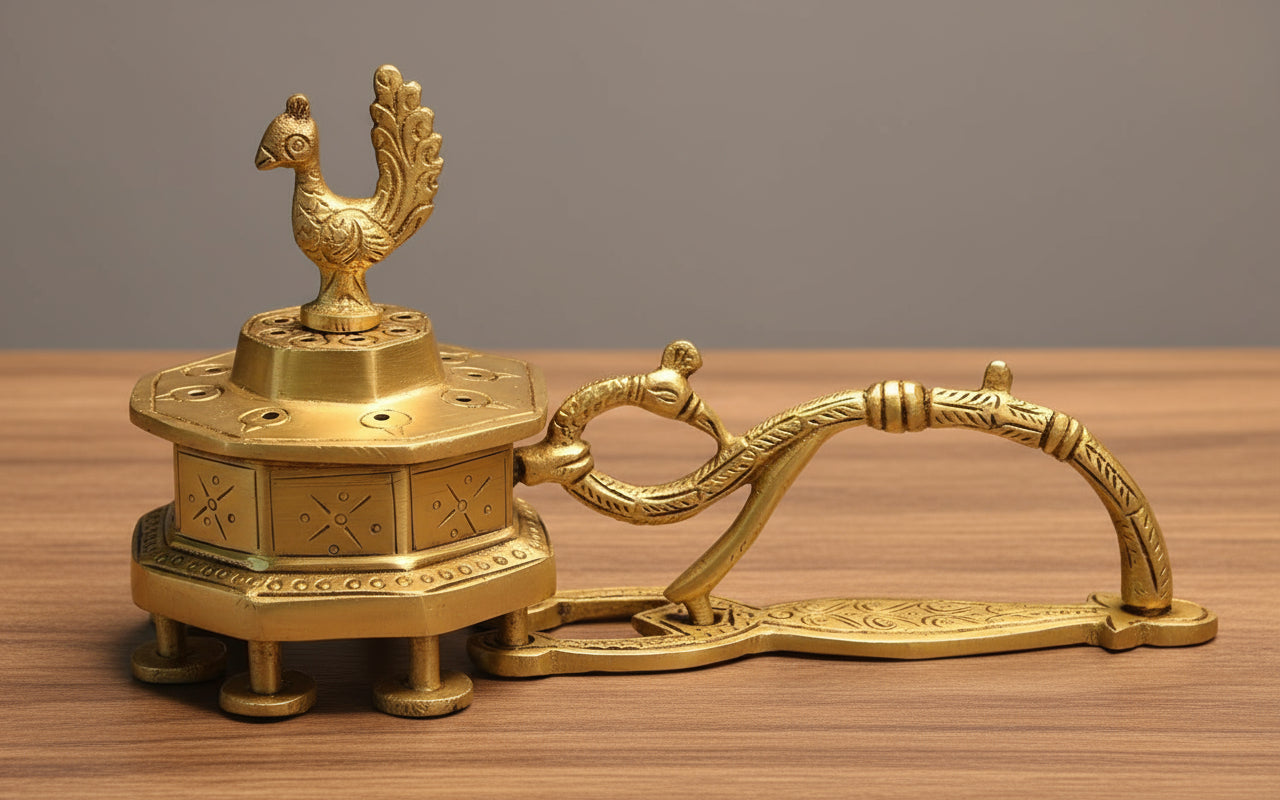 Pure brass peacock lobandan/ incense burner/ dhoop dani with handle
