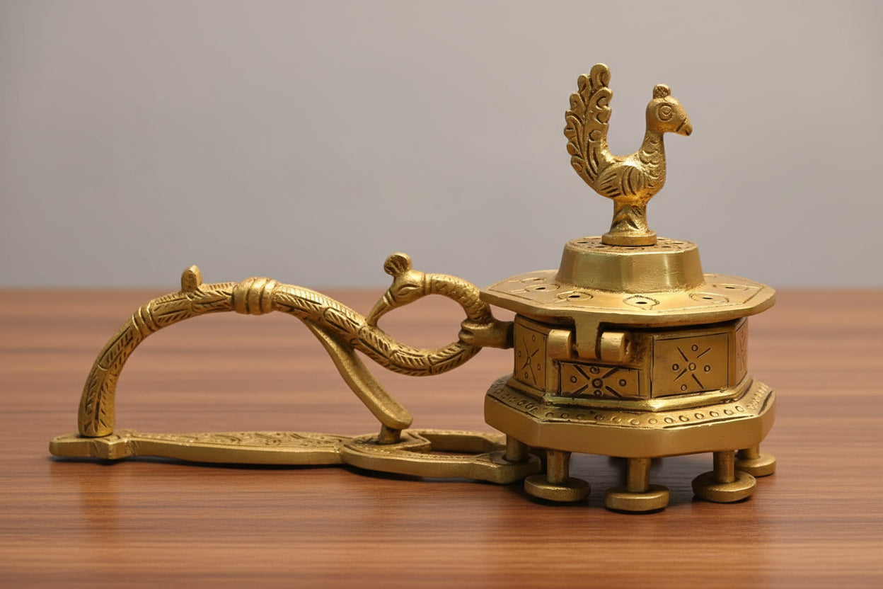 Pure brass peacock lobandan/ incense burner/ dhoop dani with handle