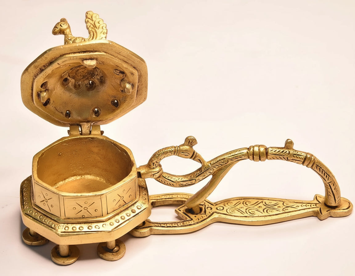 Pure brass peacock lobandan/ incense burner/ dhoop dani with handle