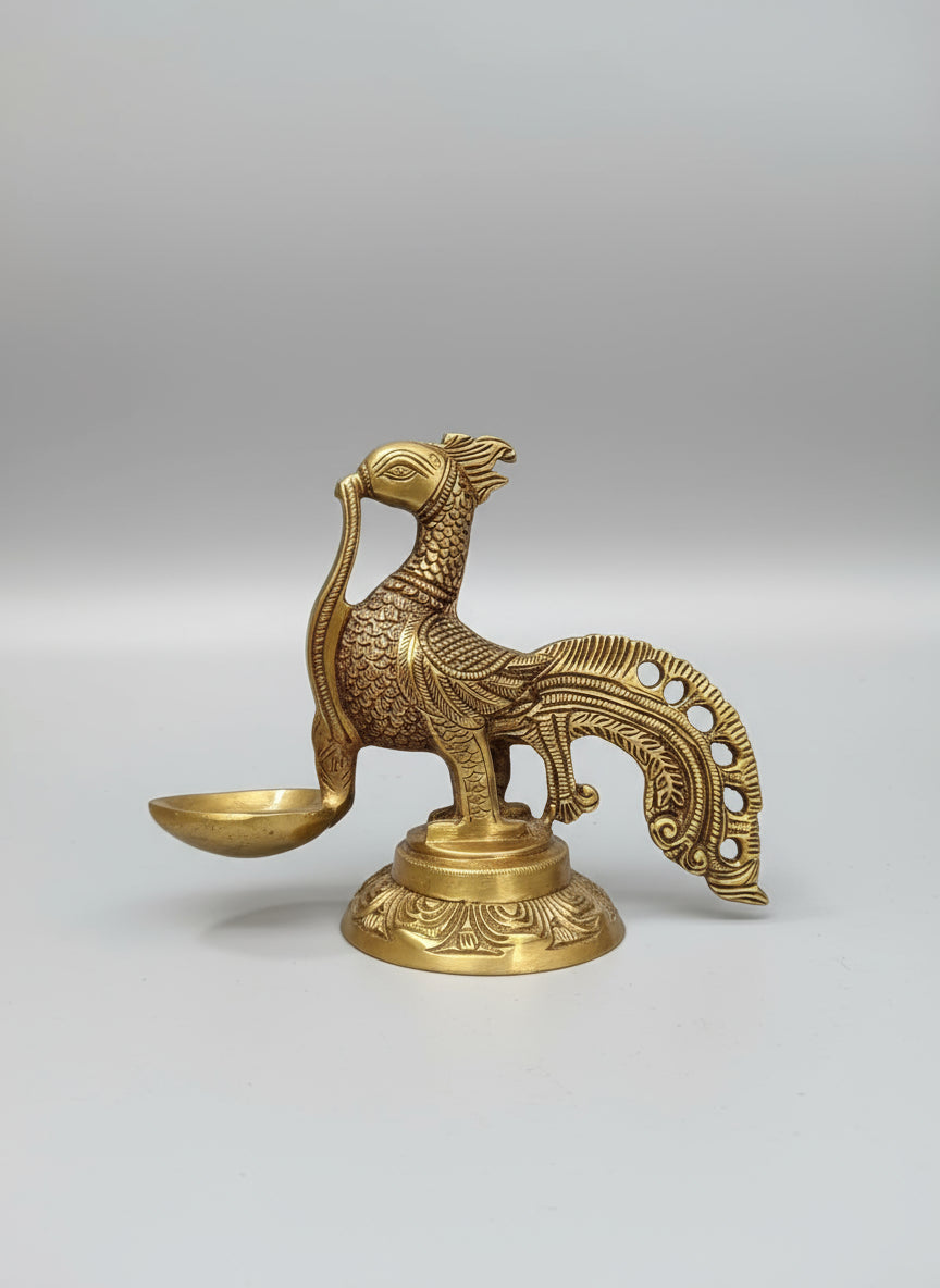 brass set of 2 peacock diya for home temple/ home décor/ gift item