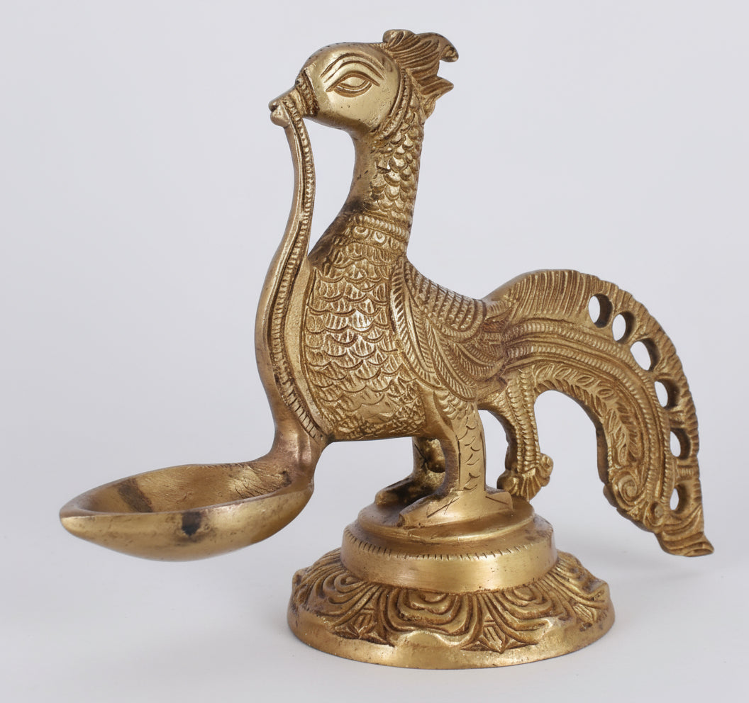 brass set of 2 peacock diya for home temple/ home décor/ gift item