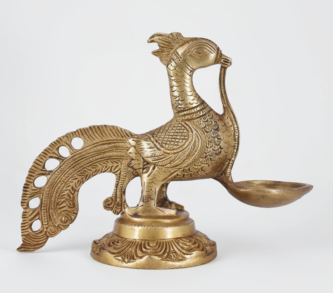 brass set of 2 peacock diya for home temple/ home décor/ gift item