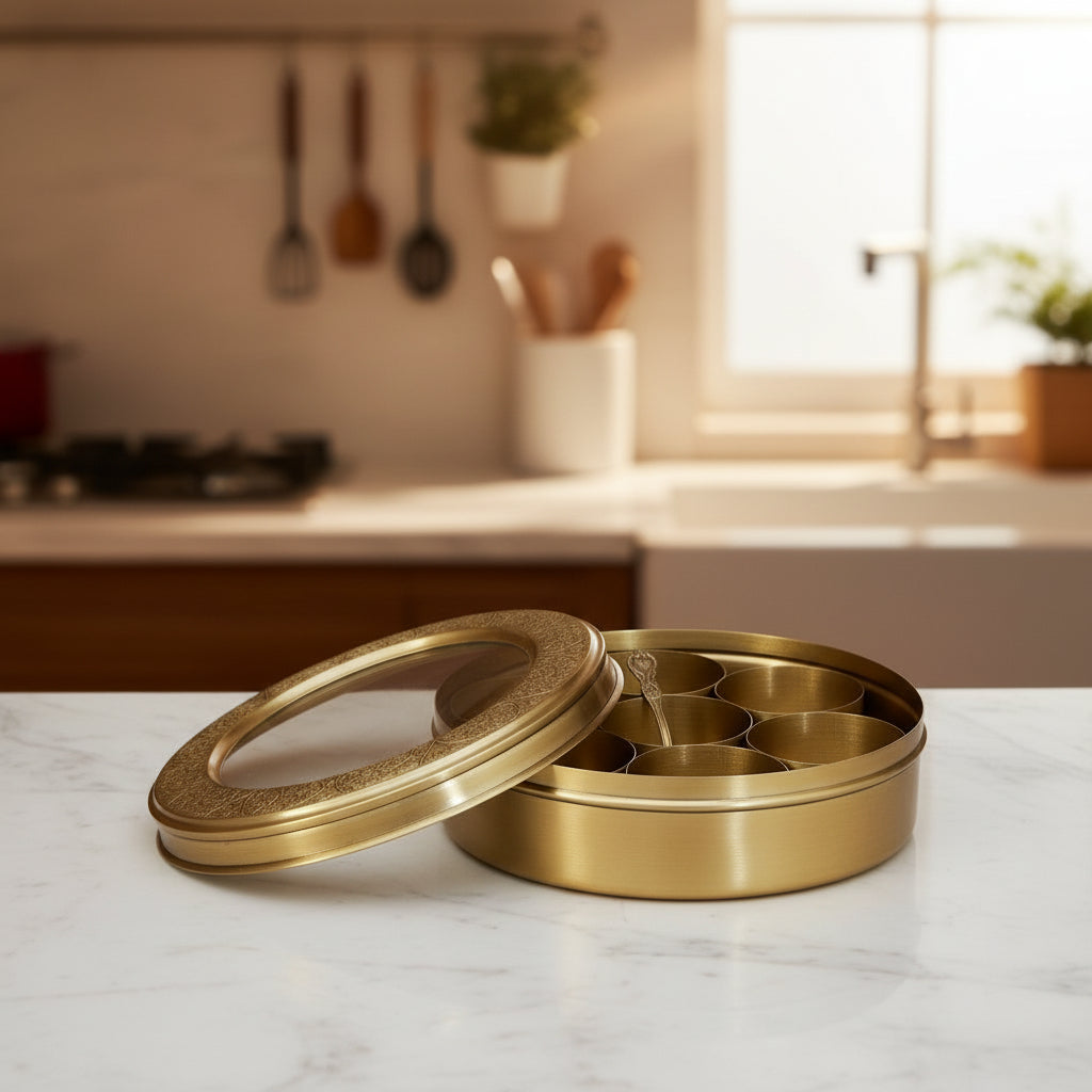 brass spice box 8" small size for kitchen/gift item