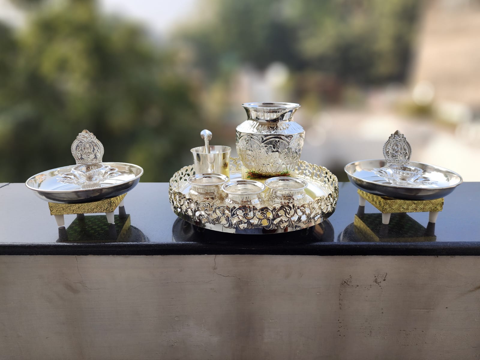 German Silver 13 Pieces Pooja Thali Set with Traditional Accessories | Puja Plate for Housewarming Pooja, Wedding Rituals, Festivals & Daily Worship | Religious Gift Item for Home Temple
