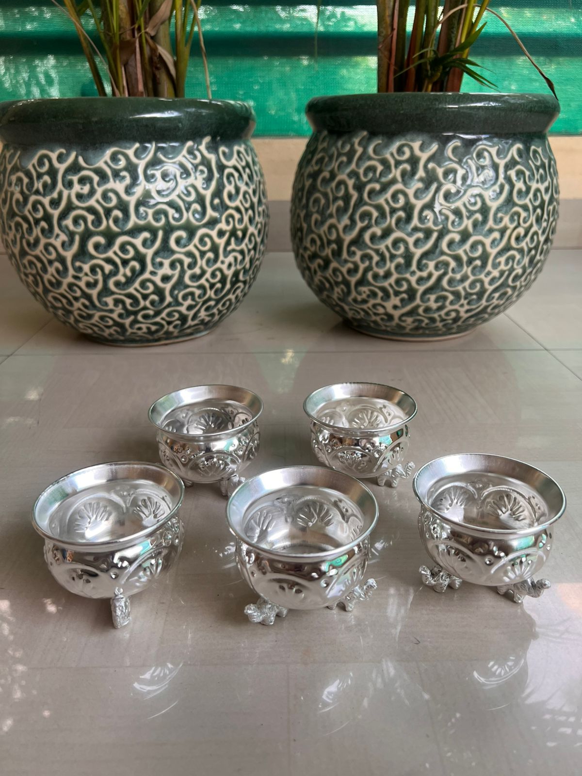 german silver set of 10 elephant legs bowls for pooja/ snacks/ gift item.