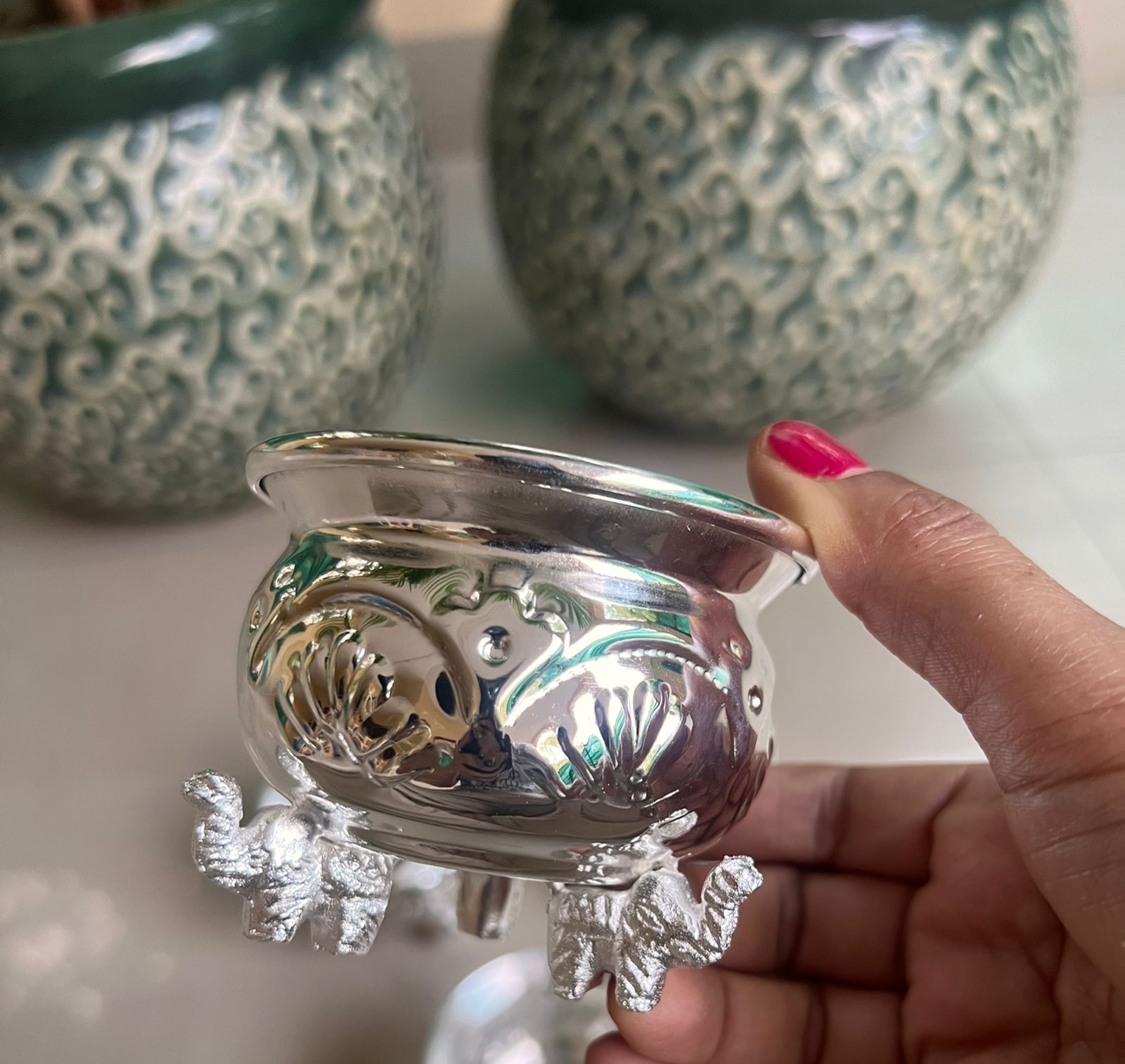 german silver set of 10 elephant legs bowls for pooja/ snacks/ gift item.