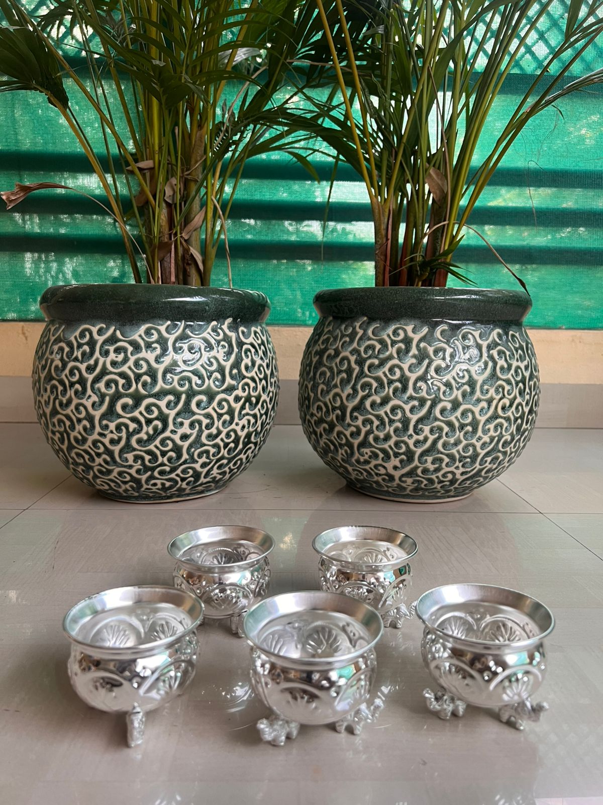 german silver set of 10 elephant legs bowls for pooja/ snacks/ gift item.