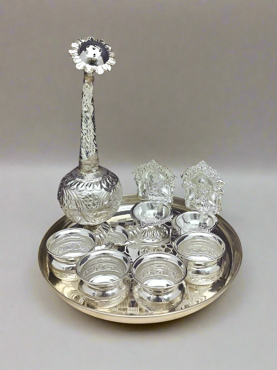 German silver pooja thali set/ welcoming set of 8 pieces