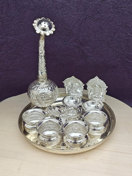 German silver pooja thali set/ welcoming set of 8 pieces