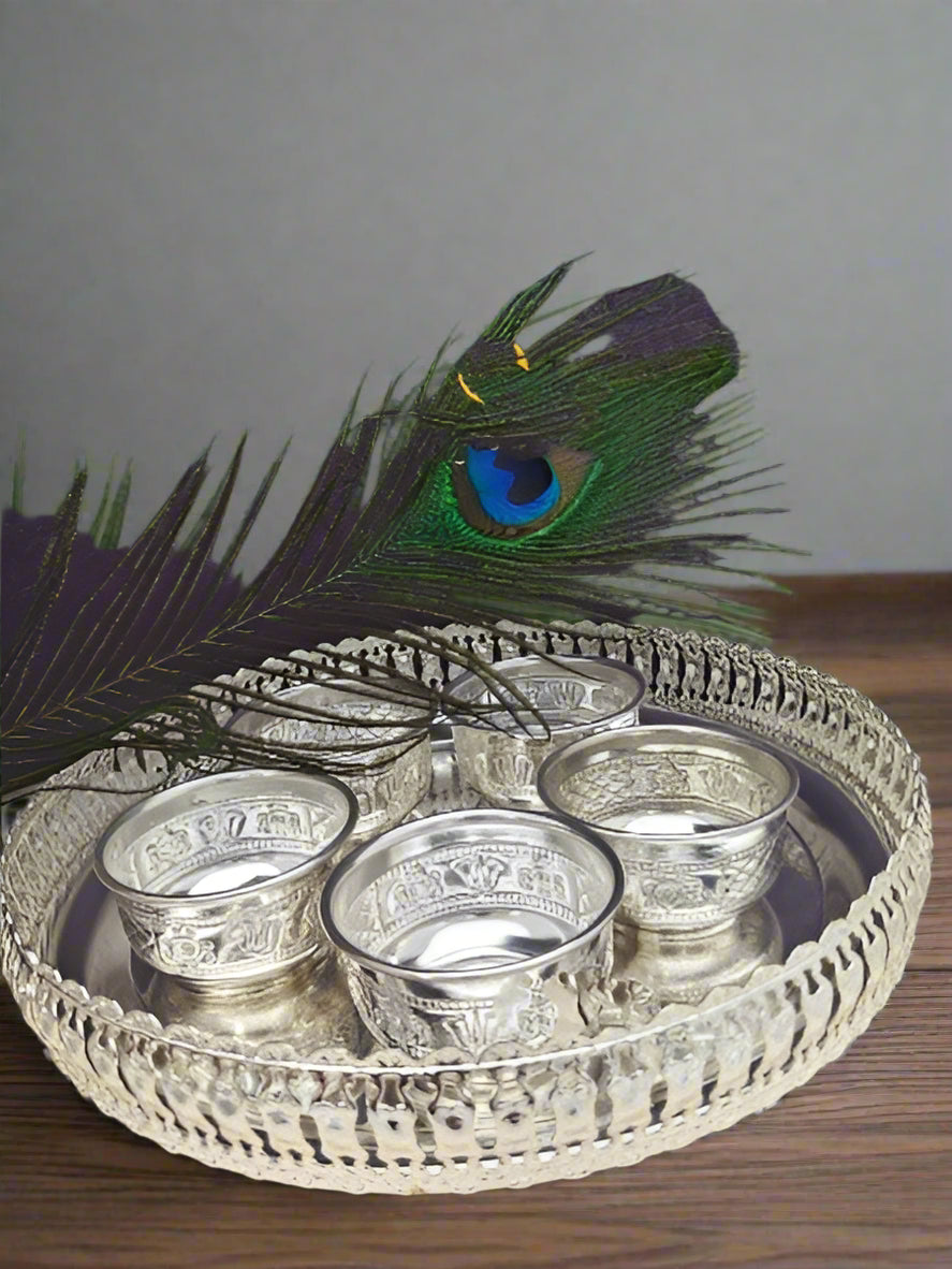German silver tray with 5 bowls set for pooja/ gift item