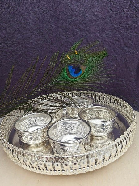 German silver tray with 5 bowls set for pooja/ gift item
