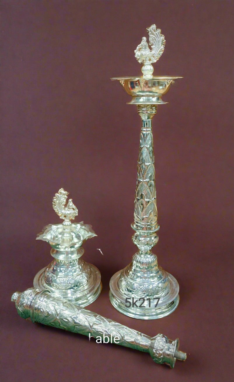 German silver  24" detachable peacock Diya set