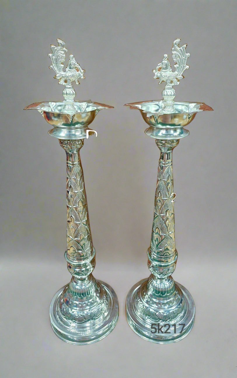 German silver  24" detachable peacock Diya set