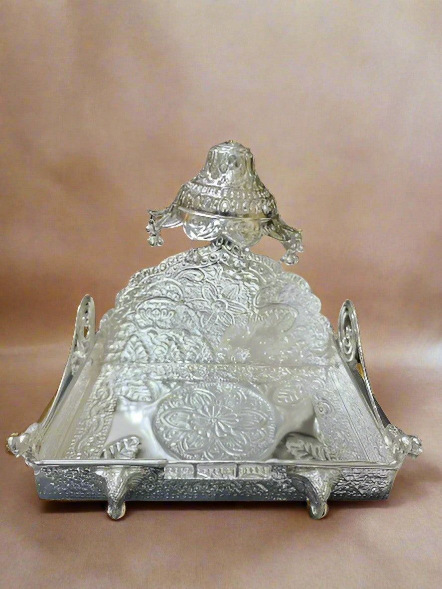 German silver sing Hasan with elephant motifs for laddu Gopal idol home temple/ office
