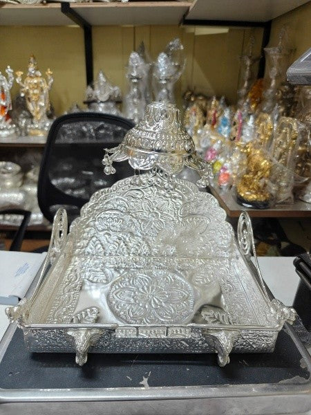 German silver sing Hasan with elephant motifs for laddu Gopal idol home temple/ office