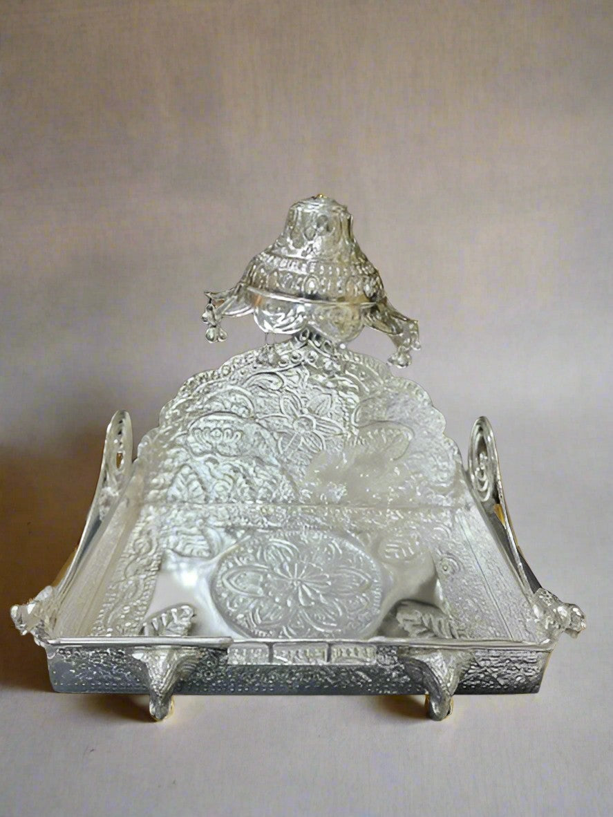 German silver sing Hasan with elephant motifs for laddu Gopal idol home temple/ office