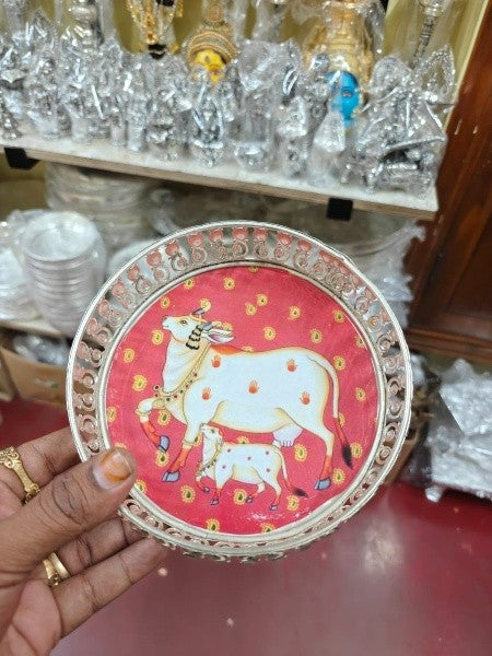 german silver tray with potli for serving/ pooja / gift item/ give away