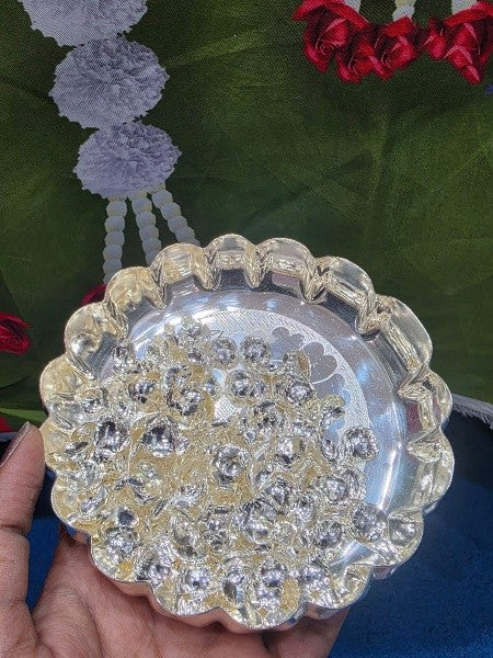 German Silver Plate with 108 Silver Flowers | Varalakshmi & Diwali Pooja Thali
