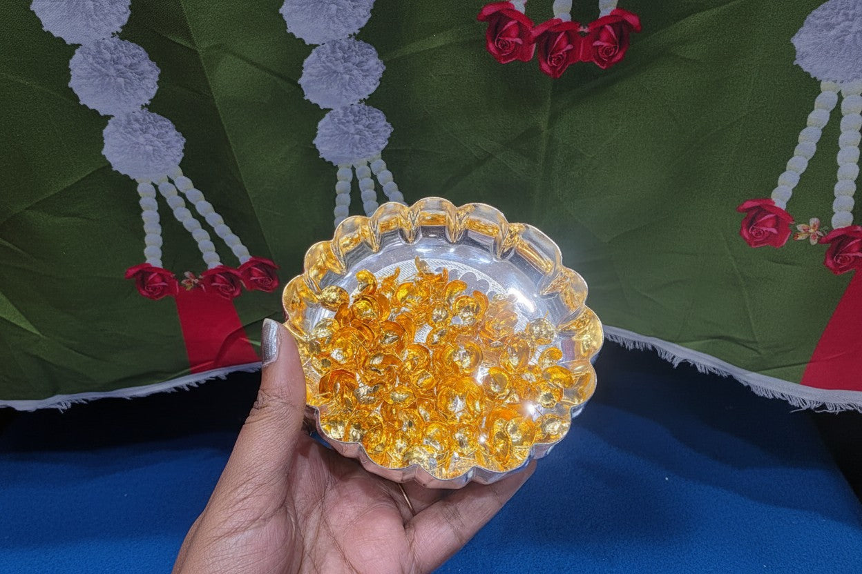 German Silver Plate with 108 golden Flowers | Varalakshmi & Diwali Pooja Thali