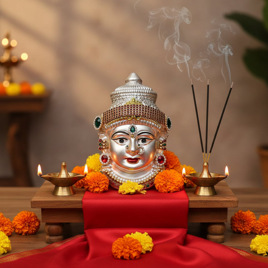 German Silver Lakshmi face Stone Work | Varalakshmi Pooja
