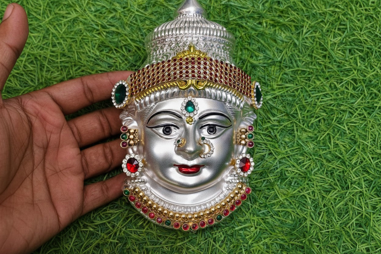 German Silver Lakshmi face Stone Work | Varalakshmi Pooja