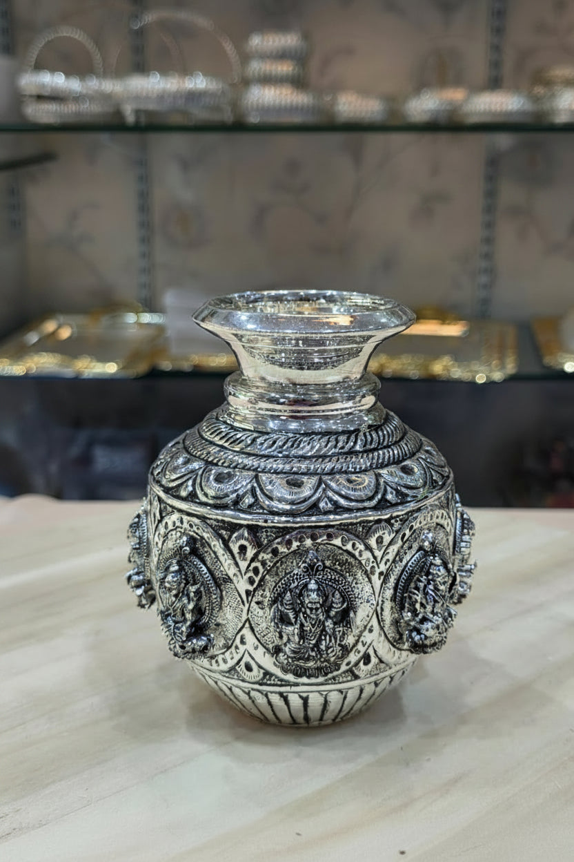 German Silver antique finish Ashtha Lakshmi Kalash – Varalakshmi Puja Special