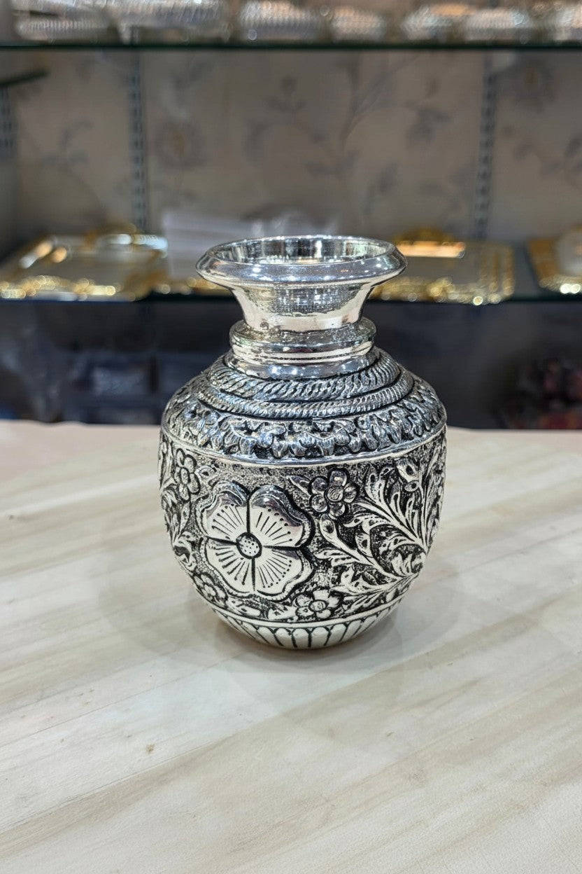 German Silver Antique Finish Nakashi Flower Kalash for Diwali & Varalakshmi Puja