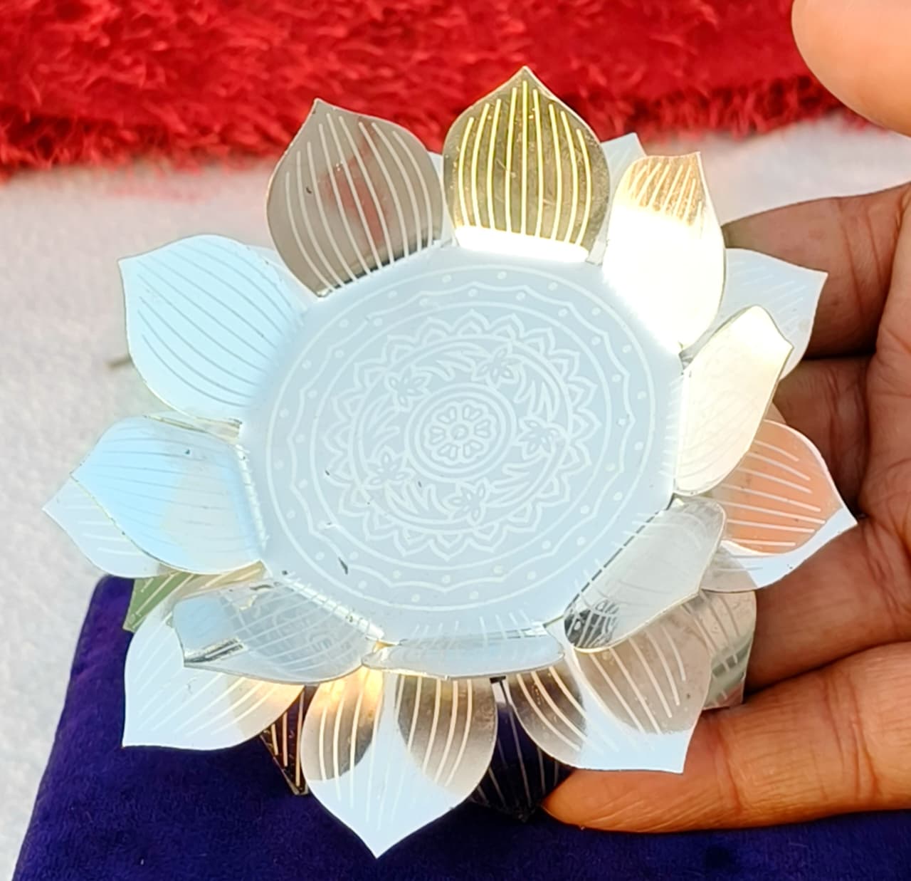 German Silver Small silver Lotus Stand 4" with Lakshmi Idol – Auspicious Pooja Décor for varalakshmi festival