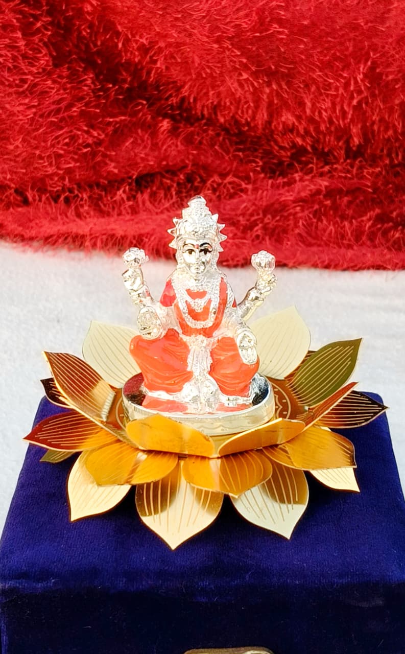 German Silver Small golden Lotus Stand 4" with Lakshmi Idol – Auspicious Pooja Décor for varalakshmi festival