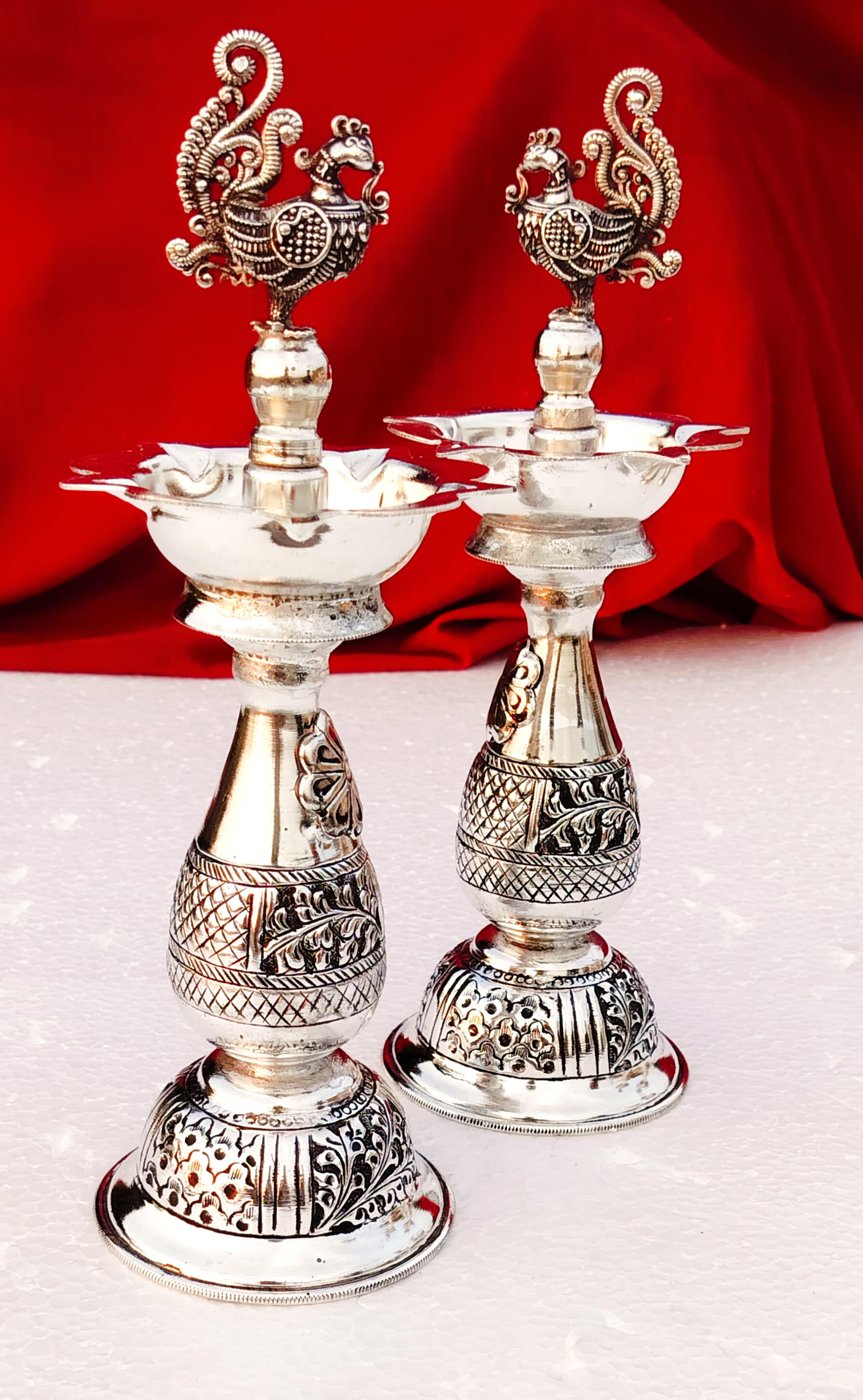 German Silver Peacock Diya 11.5" – Elegant Home & Diwali Décor