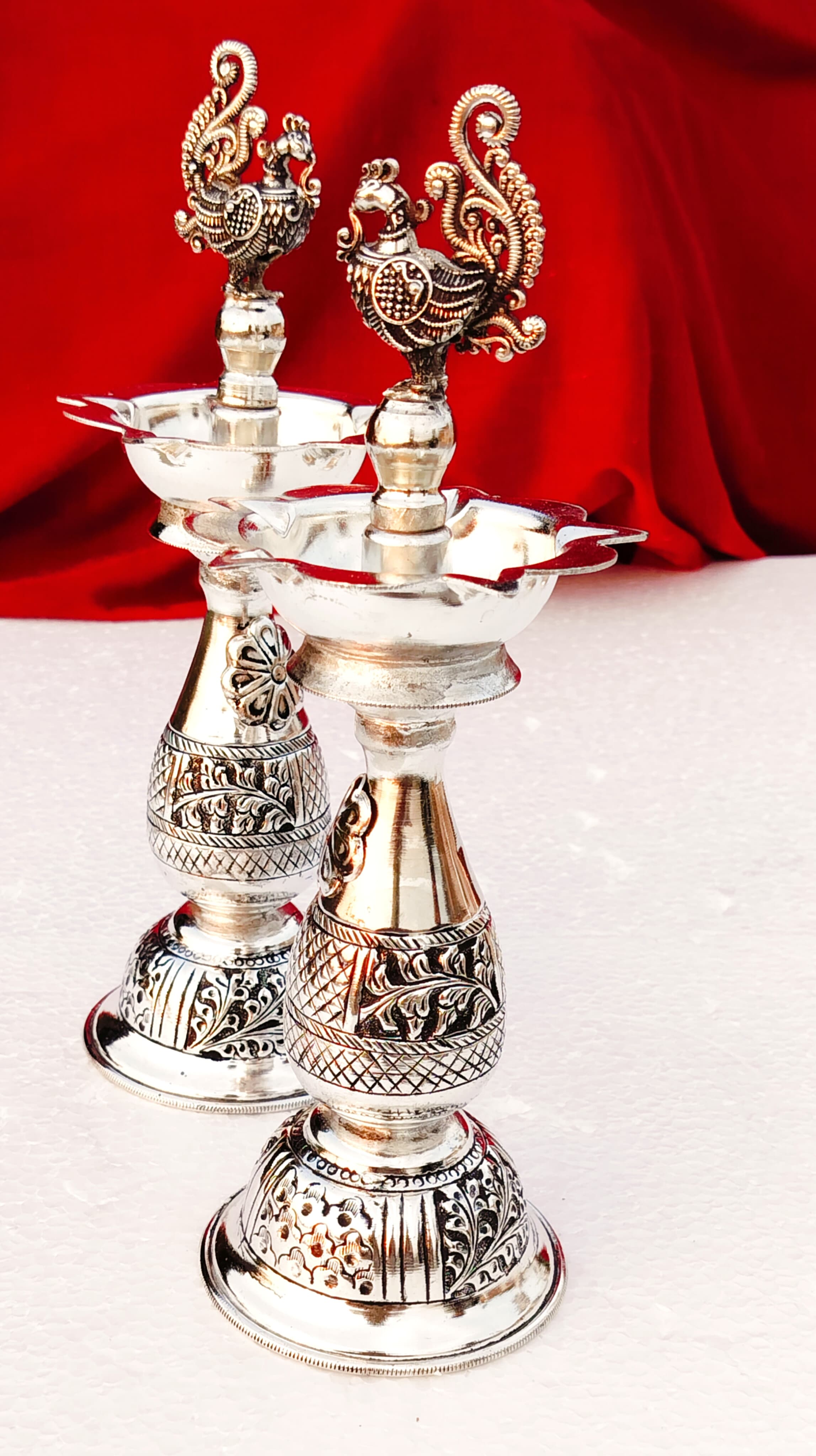German Silver Peacock Diya 11.5" – Elegant Home & Diwali Décor