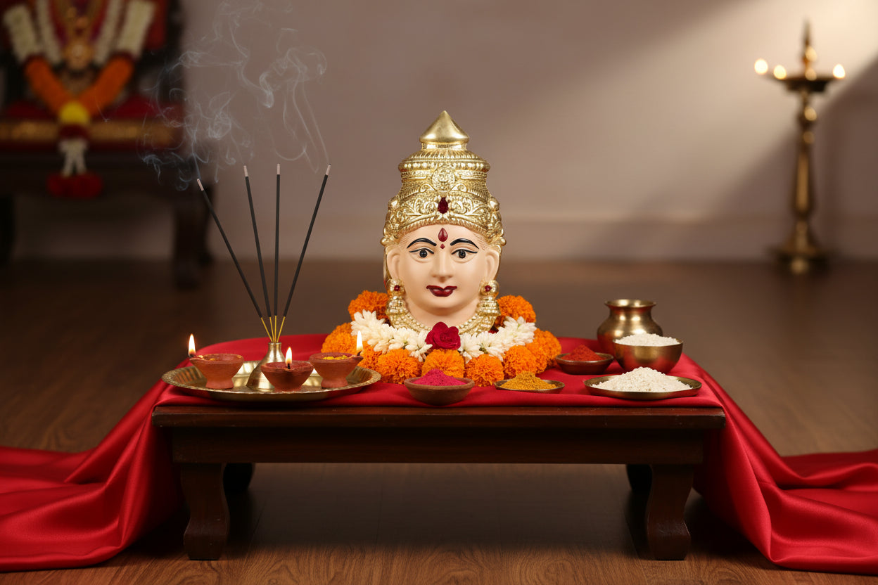 German Silver Lakshmi Mukut – Auspicious Vara Lakshmi Festival Ornament