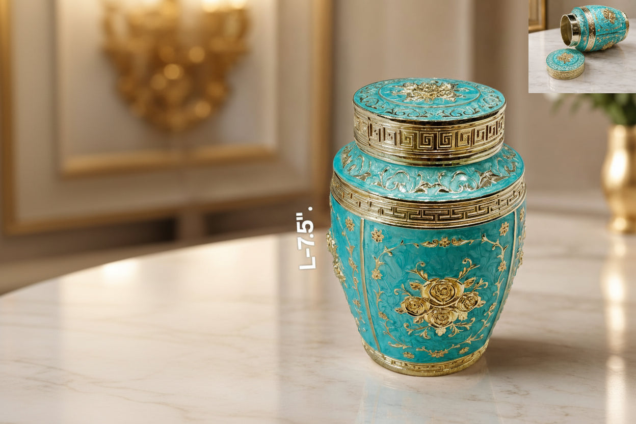 Silver Plated Nakshi Work Blue Enamel Jar – Flower Design (1 Piece)