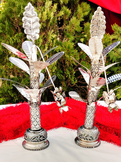 Antique finish German silver banana tree pair , size : 18" for housewarming/diwali/ home décor/ pooja