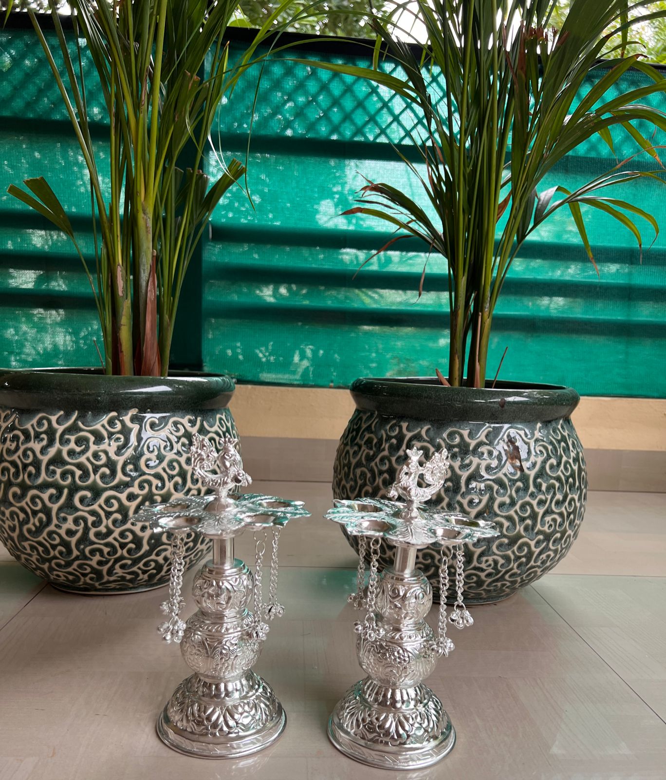 German Silver Set of 2 panchmukhi/5 Faces Peacock Diya Pair Set