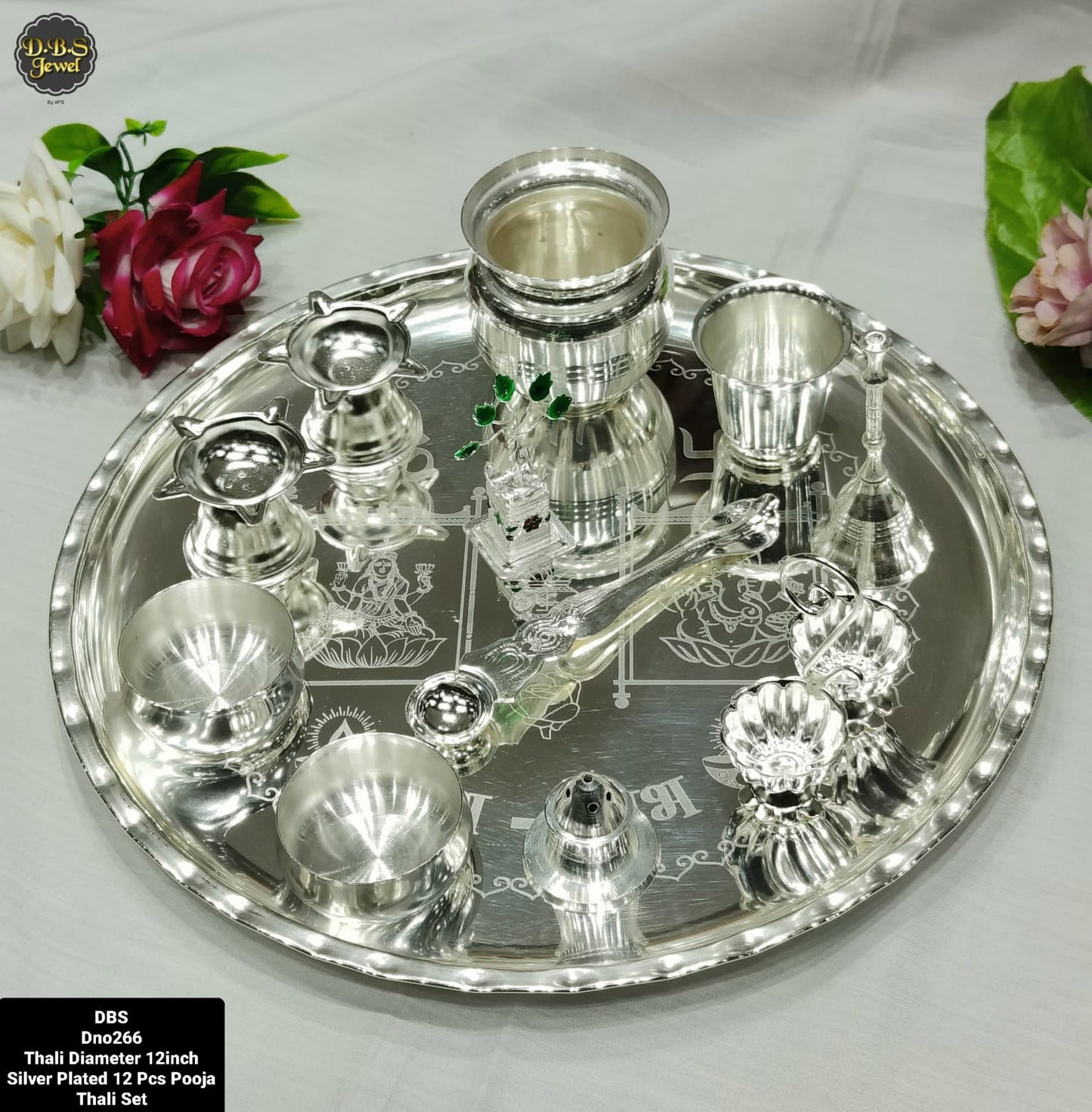 silver plated pooja thali combo set - 12 pieces