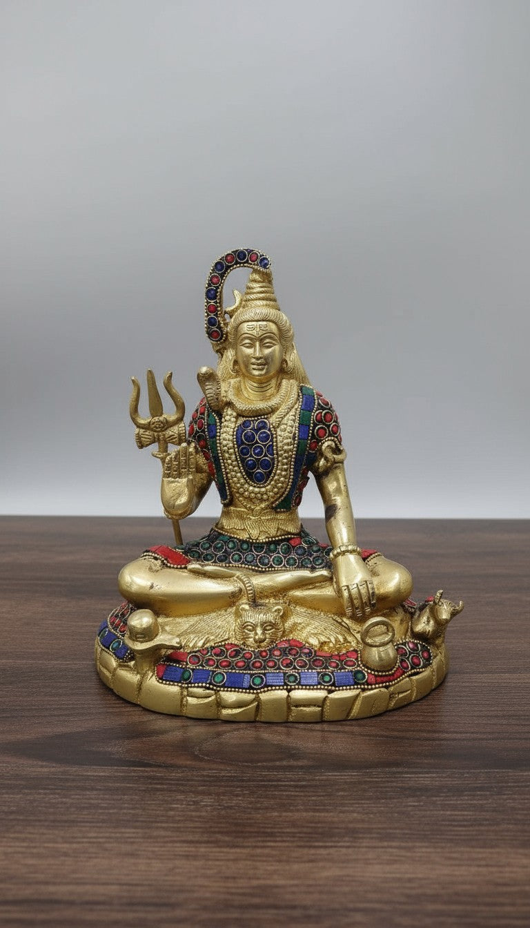 brass with stonework shiva idol for home temple/ gift item