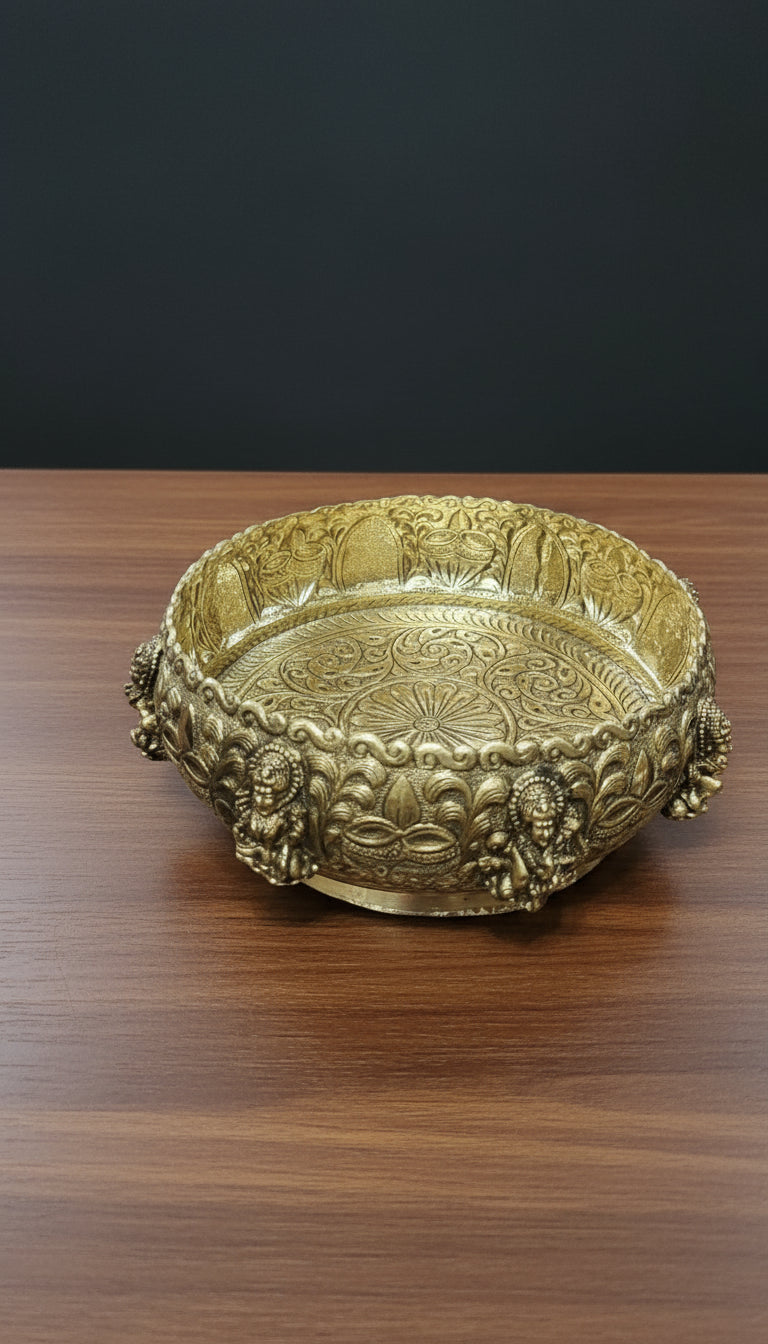 Antique Brass Finish premium quality Ashtalakshmi Design urli bowl 8 inches for home pooja/ decor