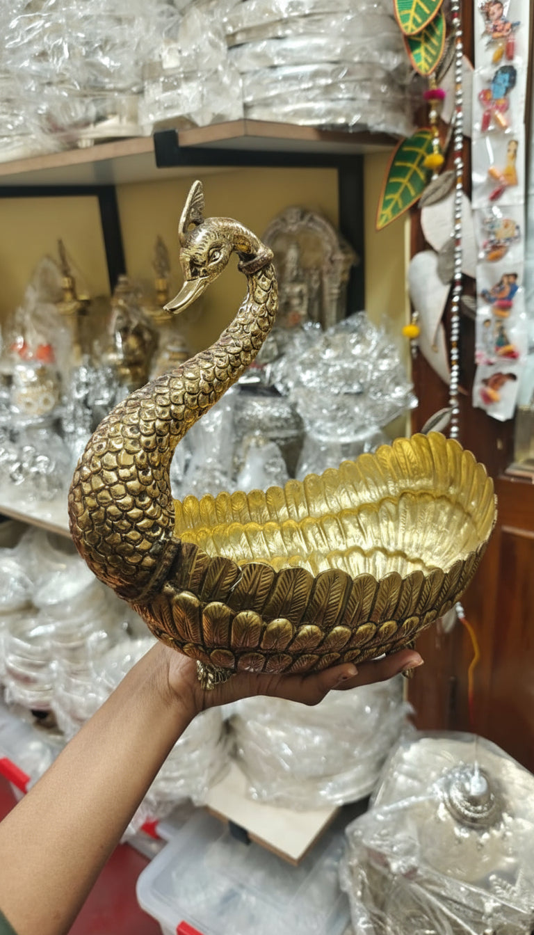 Brass Antique finish Swan bowl 9 inches height for gift item/ home décor/ fruits