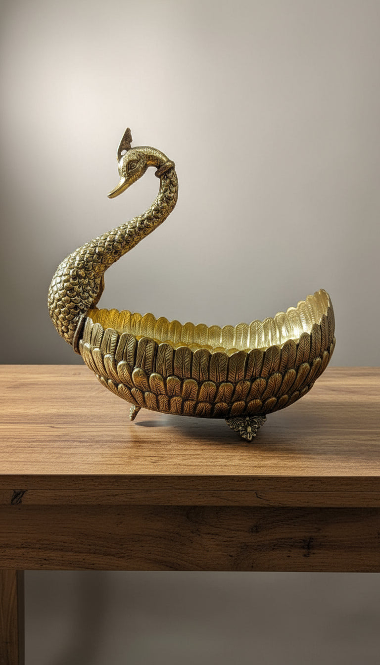 Brass Antique finish Swan bowl 9 inches height for gift item/ home décor/ fruits