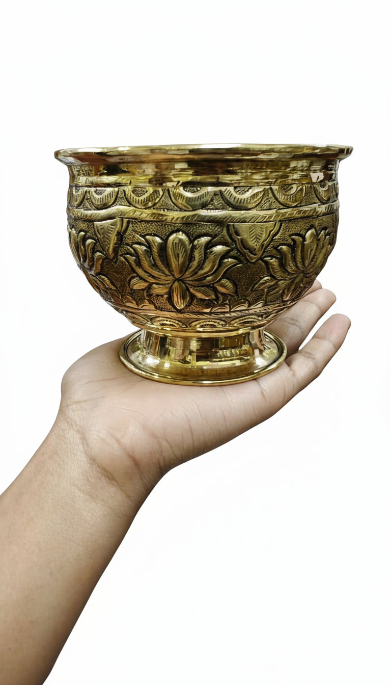 set of 2 Brass Lotus design bowl ideal for Pooja Purpose/ snacks/ fruits