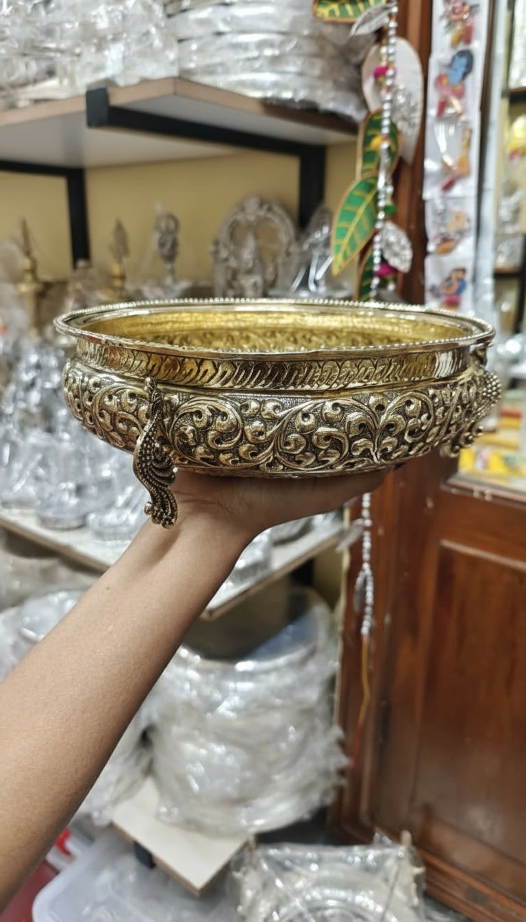 Brass Antique finish peacock legs Urli/Bowl ideal for Pooja Purpose/ home décor/ gift item