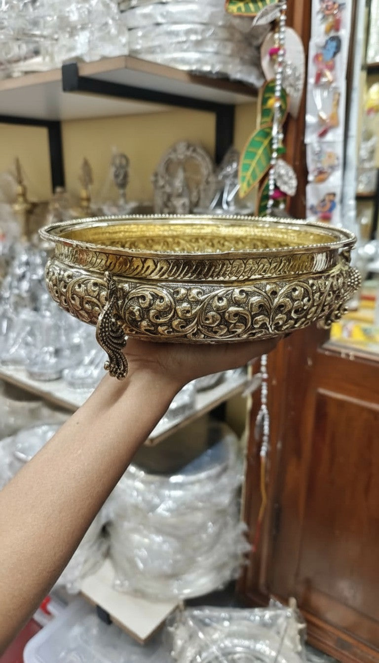 Brass Antique finish peacock legs Urli/Bowl ideal for Pooja Purpose/ home décor/ gift item