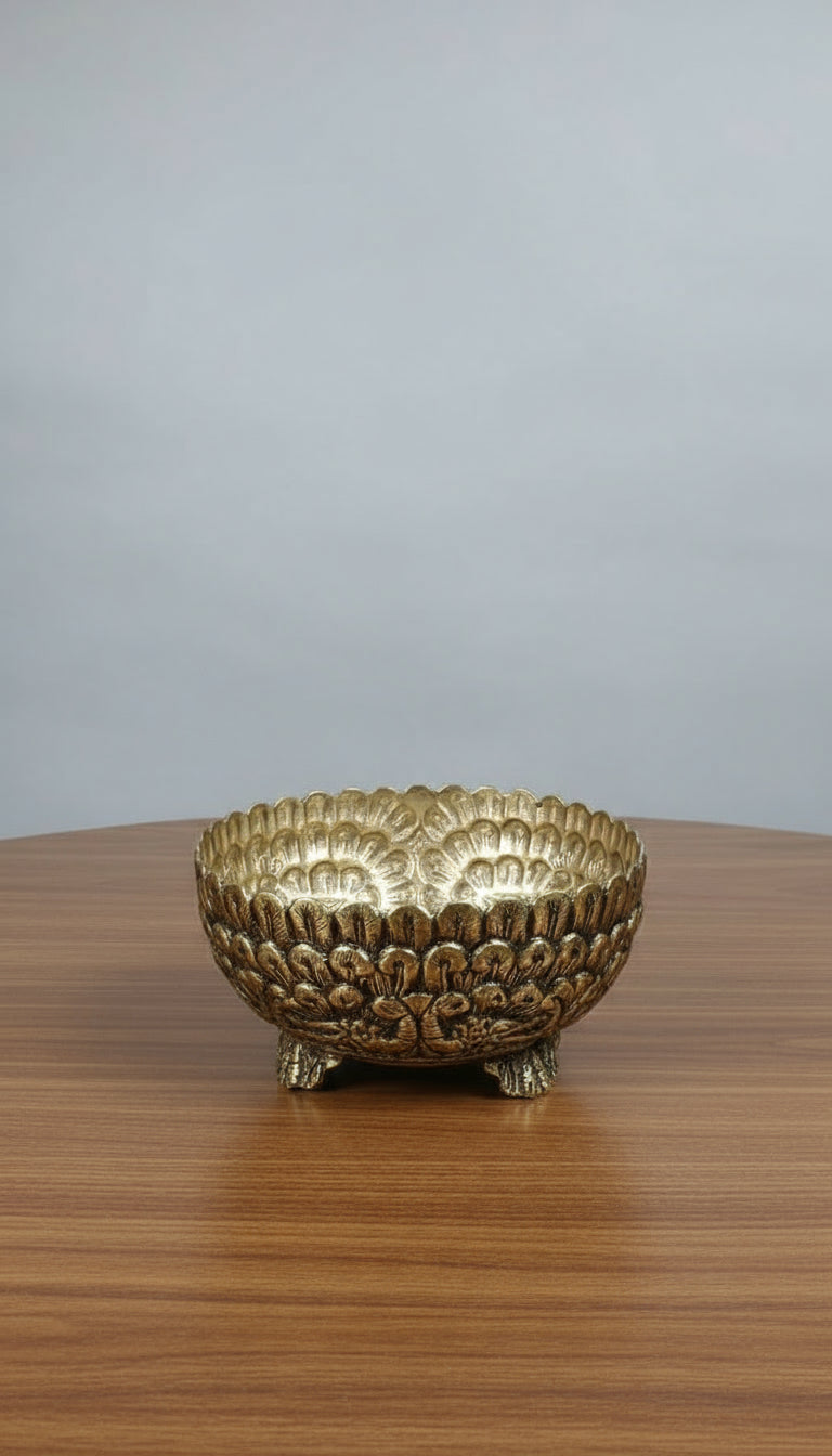 Brass Antique Finish peacock Feather design bowl 5 inches width for sweets/ snacks/ gift item