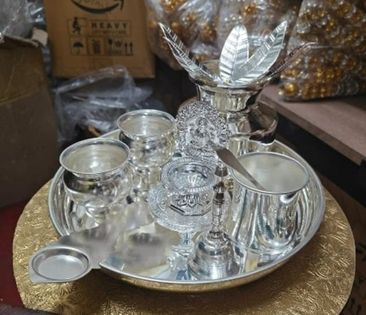 pure German silver pooja thali combo set for diwali/ housewarming pooja/ rakhi/ karwachauth